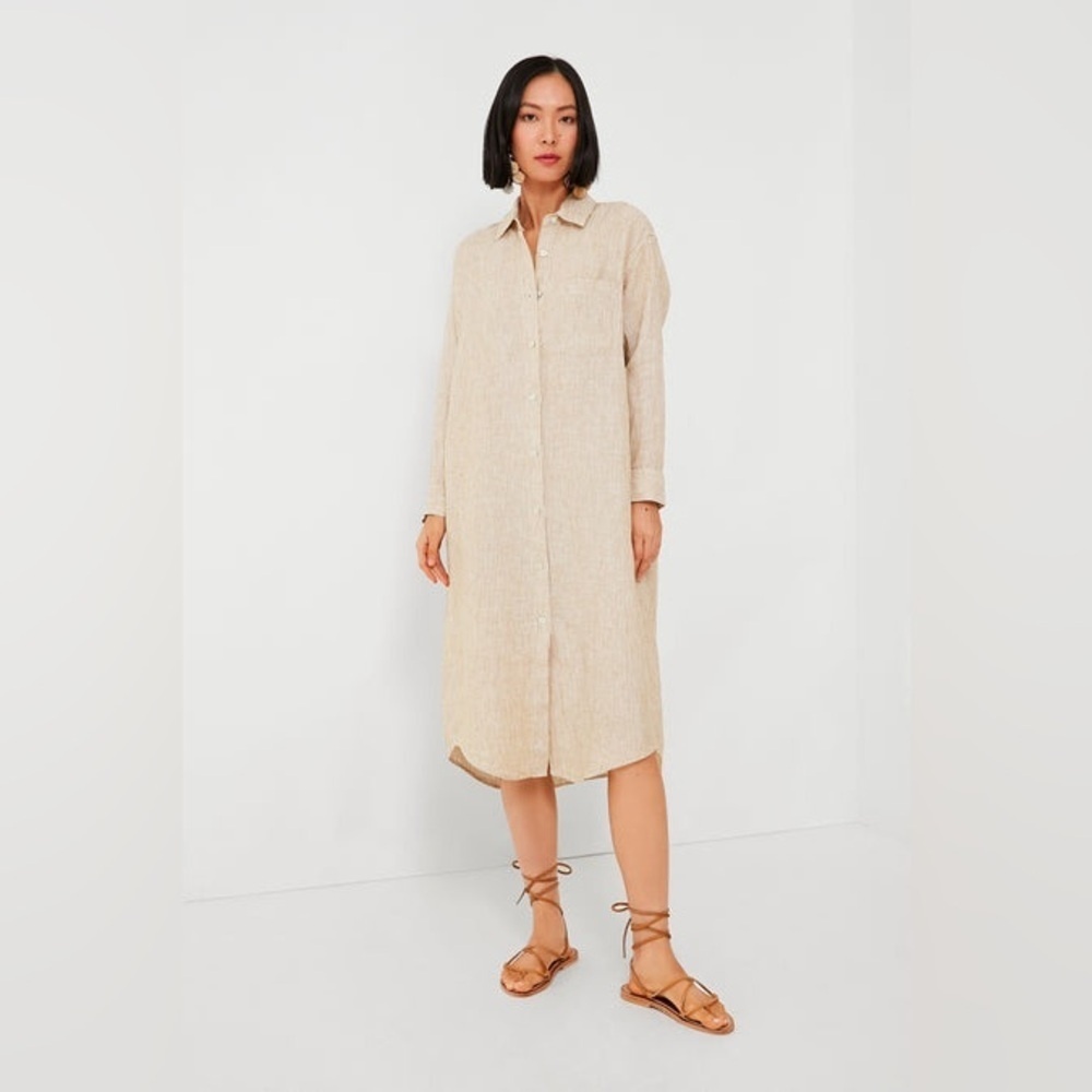 NWT Faherty Golden Sun Stripe Linen Laguna Midi Dress, Size XS